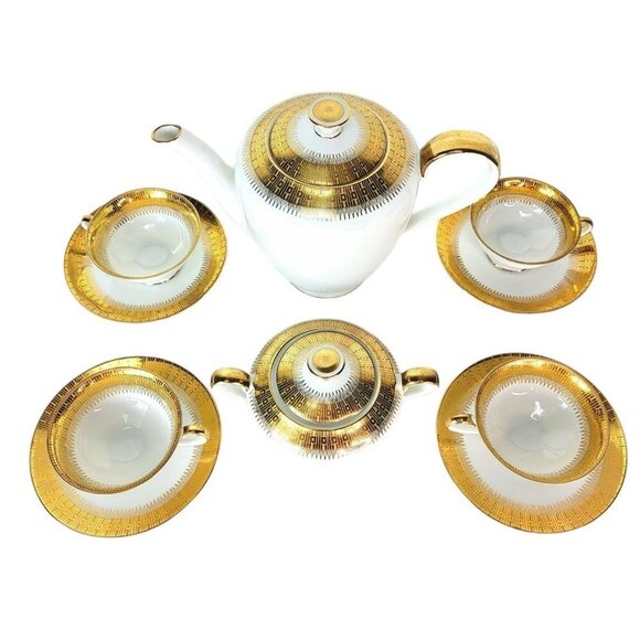 Bavaria Eberhal Gritty Design 5004 Porcelain Teapot Sugar Bowl Teacup Saucer Set - Picture 2 of 16